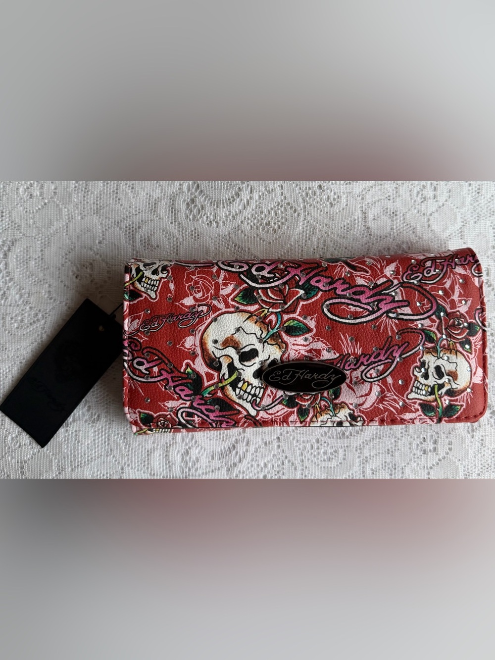 Ed Hardy Skull and Rose Tattoo Print
Flap Wallet Organizer,